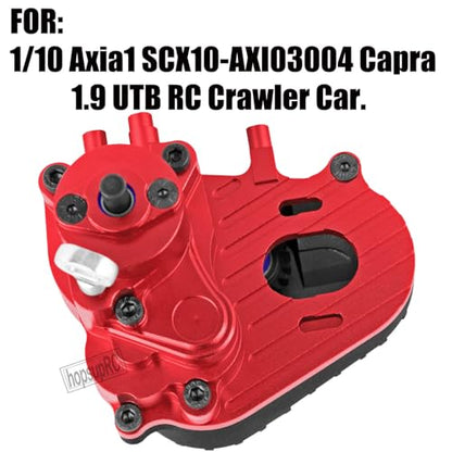 RC Gearbox Upgrades Part for 1/10 Axia 1 SCX10-AXI03004 Capra 1.9 UTB RC Crawler Car,Aluminum Gearbox Complete Transmission Case w/Spur Gear,Black&Red - color: Black&red(hops Up)