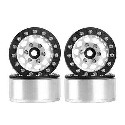 4PCS 1.55 Inch Aluminum Alloy Metal 10Holes Beadlock Wheel Rim Hubs Replacement Accessory for Tamiya AX90069 D90 TF2 CC01 CC02 1/10 RC Crawler Car Upgrade Parts(B-Black Silver) - color: B-Black Silver