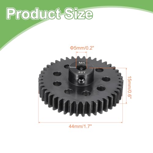 MECCANIXITY Steel M1 Gear Set 42T 5mm Shaft Motor Gears for RC Vehicles Truck Drift Car Part, Black - size: 42T