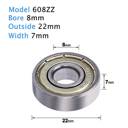 608ZZ Bearing 8x22x7mm, C3, Metal Shielded Steel 10-Pack