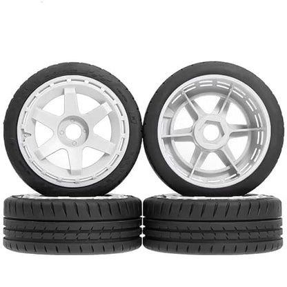 110mm OD 1/8 1/7 RC On Road Tires & Wheels 6-Spoke Rally Racing Wheels 17mm Hex for 1:8 1:7 Street Touring Drift Truck Car ARRMA Losi Kyosho VRX GT2 W10 Felony 6S BLX HPI WR8 4PCS (White) - color: White