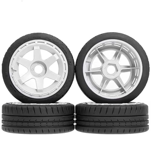 110mm OD 1/8 1/7 RC On Road Tires & Wheels 6-Spoke Rally Racing Wheels 17mm Hex for 1:8 1:7 Street Touring Drift Truck Car ARRMA Losi Kyosho VRX GT2 W10 Felony 6S BLX HPI WR8 4PCS (White) - color: White