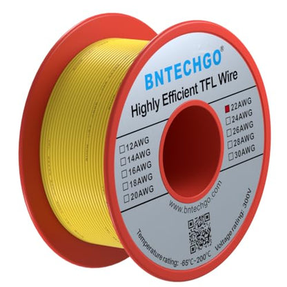 BNTECHGO 22AWG FEP Teflon Coated Wire Yellow 50ft Tin-Plated Copper | 22 Gauge Strands Wire High-Temp FEP Insulation, -65°C to 200°C Rated, Aerospace Wiring, Medical Wiring, Scientific Equipment - size: 50ft Yellow