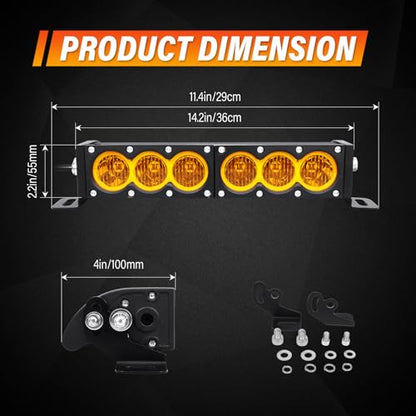 AUXTINGS 12 inch Single Row Amber LED Light Bar 60W Off Road Light Bar Flood Beam LED Work Light Truck UTV 4x4 Cars SUVs ATVs Boats Fog Driving Light with Wiring Harness kit - size: 12 inch amber