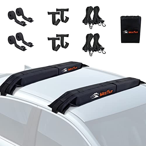 Kayak Car Roof Rack Pad for Kayak Surfboard SUP Canoe Soft Roof Rack Pads | Universal soft roof rack for kayak surfboard Include 4 Tie Down Straps,4 Tie Down Rope,4 Quick Loop Strap,Storage Bag - size: 32.5 Inch