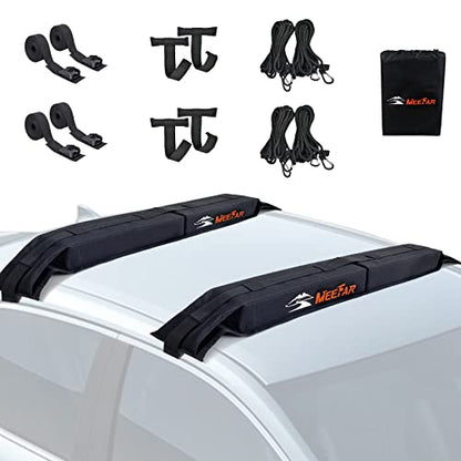 Kayak Car Roof Rack Pad for Kayak Surfboard SUP Canoe Soft Roof Rack Pads | Universal soft roof rack for kayak surfboard Include 4 Tie Down Straps,4 Tie Down Rope,4 Quick Loop Strap,Storage Bag - size: 32.5 Inch