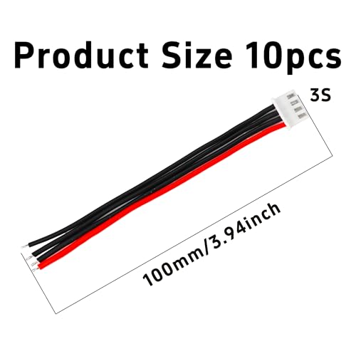 10PCS JST-XH 3S Balance Extension Cable, 3.9" 22AWG Silicone Lead Wire for LiPo Battery Charger, RC Balance Plug Connector Adapter - size: 3S