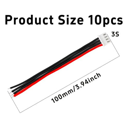 10PCS JST-XH 3S Balance Extension Cable, 3.9" 22AWG Silicone Lead Wire for LiPo Battery Charger, RC Balance Plug Connector Adapter - size: 3S