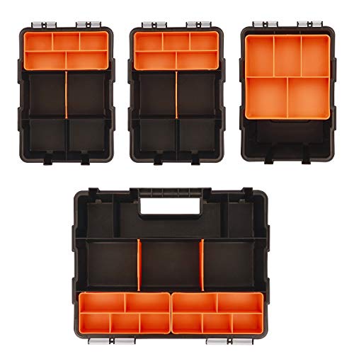 CASOMAN Hardware & Parts Organizers, 4 Piece Set Toolbox, Compartment Small Parts Organizer, Versatile and Durable Storage Tool Box - size: 4 Piece Set, Black/Orange