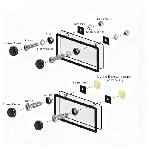 3rd-Gen Upgraded Anti Theft License Plate Screws Kit, Rustproof Stainless Steel License Plate Bolts, M6 (1/4") Fasteners with Caps, Front & Rear Mounting Hardware for Car, Truck, Motorcycle