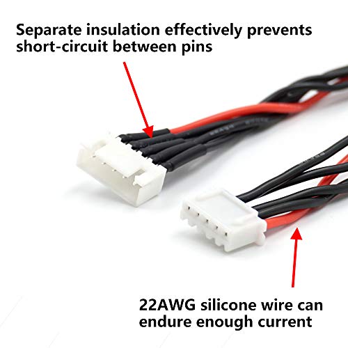 JST-XH 4S Balance Plug Extension Lead Wire 200mm 5 PCS for LiPo Battery Balance Charging 22AWG Silicone