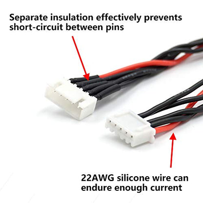 JST-XH 4S Balance Plug Extension Lead Wire 200mm 5 PCS for LiPo Battery Balance Charging 22AWG Silicone