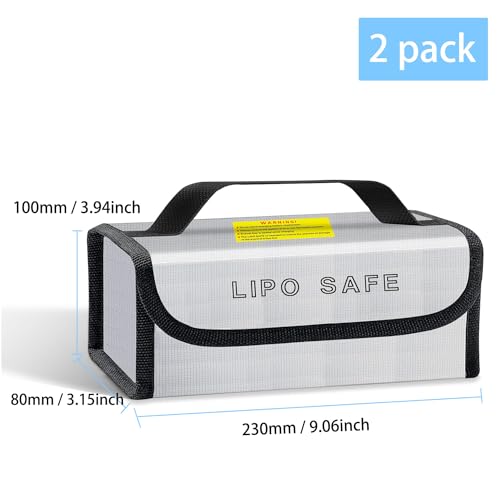 2PCS 230 * 80 * 100mm Lipo Safe Bag for Lipo Battery Pack Storage Charging Transport, Home Office Travel Fireproof Safe Storage Pouch - size: 230*80*100mm