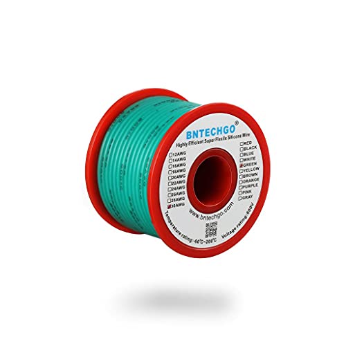BNTECHGO 30 Gauge Silicone Wire Spool 50 ft Green Flexible 30 AWG Stranded Tinned Copper Wire | Flexible 30 AWG Stranded Wire Silicone Rubber Insulation For RC Models, Drone, Robot, LED Lighting Systems, 3D Printer, DIY - size: 30 gauge silicone wire 50ft