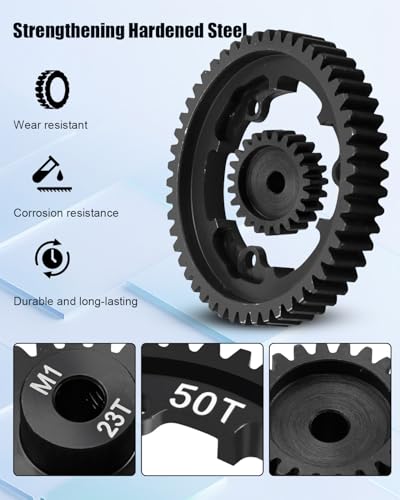 50T M1.0 Harden Steel Main Spur Gear with 23T Pinion Motor Gear Fit for Traxxas 1/10 Maxx 1/10 E-REVO 2.0 VXL 1/5 X-Maxx 1/7 XO-1 1/6 XRT Replace 6481X Hot Racing Spur Gear RC Cars Spare Parts - size: 50T+23T