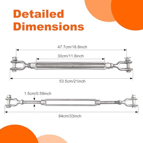 5/8 x 12 Inch Turnbuckle, Forged Galvanized Steel Jaw and Jaw Turnbuckles for Cable Rail Rigging Rope Chain, 3,500 lbs Working Load Limit, 2PCS (5/8" X 12") - size: 5/8" X 12"