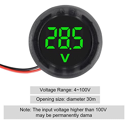 5PCS DC 4-100V LED Digital Display Circular Two-Wire Voltmeter DC Digital Voltmeter Head Display Reverse Connection Protection - color: Green
