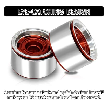 1.0 Beadlock Wheels, 4pcs Red | Aluminum RC Rims Hub with Positive Offset 7mm Hex for 1/18 1/24 RC Crawler Traxxas TRX4M Axial SCX24 AX24 FMS FCX24 Upgrades - color: Four Hole Model-red