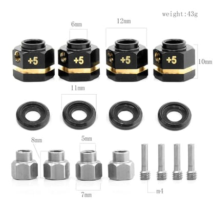 4PCS 12mm Wheel Hubs Hex Pins Adapter-Heavy Duty Brass (8/10/15/20mm) for TRAXXAS TRX4 TRX6 1/10 RC Crawler Car Upgrade Parts (20mm(Extended 15mm))