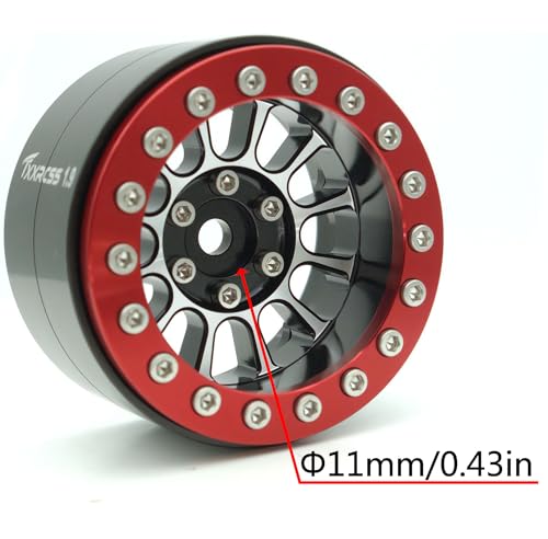 1.9 Beadlock Wheels Rims -152g Super Heavy Duty Deep Dish 32mm Wide for RC 1/10 Crawler TRX4 SCX10 Gen8 Upgrades SCX10 Remote Control Car Upgrades Accessories (Silver & Red) - color: Silver & Red