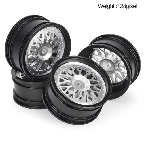 4pcs RC 1/10 Aluminum On Road Wheel Rims Hex 12mm Adjustable Offset for 1:10 RC On Road Drift Touring Street Car (Black & Silver) - color: Black & Silver