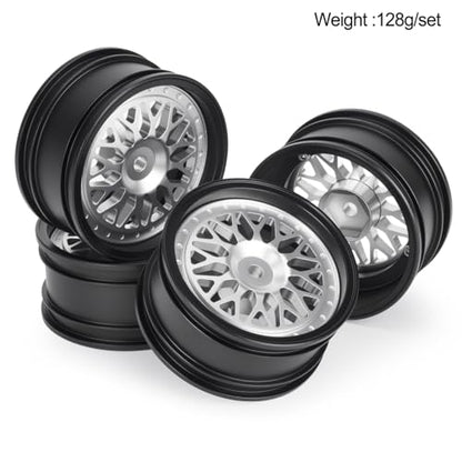 4pcs RC 1/10 Aluminum On Road Wheel Rims Hex 12mm Adjustable Offset for 1:10 RC On Road Drift Touring Street Car (Black & Silver) - color: Black & Silver