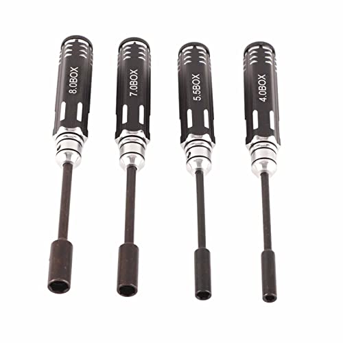 RC Metal Hex NUT Driver Set,4Pcs RC Metal Hex NUT Key Socket Screw Driver Wrench Accessories 4.0MM, 5.5MM, 7.0MM, 8.0MM for RC Cars Model Airplanes ﻿