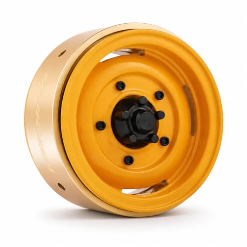 1.9" Aluminum Beadlock 4-Slot Road Wheels with Brass Weights for 1/10 RC Crawler Upgrade, Compatible with FMS FCX10, SCX10,TRX4,TRX6(2pcs) Yellow - color: Yellow