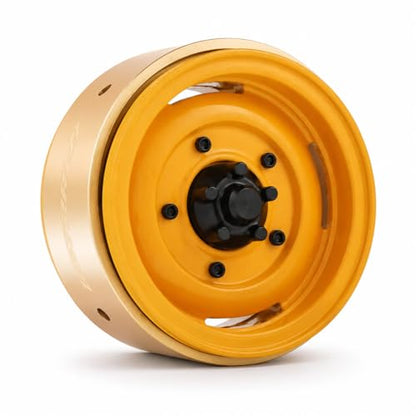1.9" Aluminum Beadlock 4-Slot Road Wheels with Brass Weights for 1/10 RC Crawler Upgrade, Compatible with FMS FCX10, SCX10,TRX4,TRX6(2pcs) Yellow - color: Yellow