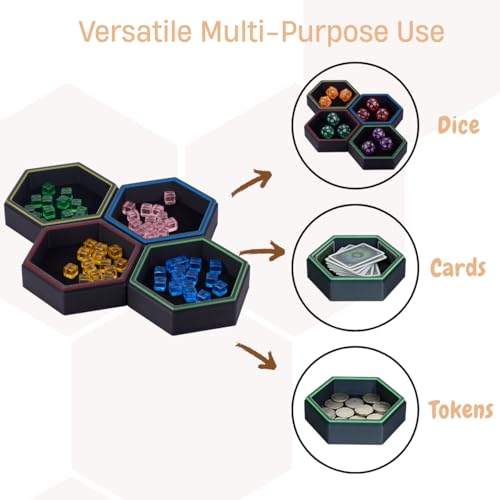 Magnetic Hex Board Game Trays, Modular Stackable Token Dice Trays (7-Pack) | Built-in Magnets, Flexible Combination, Stackable For Storage, Token & Dice Organizer, 7 Colors, Modular Design