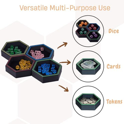 Magnetic Hex Board Game Trays, Modular Stackable Token Dice Trays (7-Pack) | Built-in Magnets, Flexible Combination, Stackable For Storage, Token & Dice Organizer, 7 Colors, Modular Design
