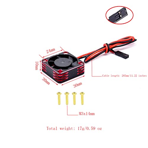 Lifehead 28000RPM Motor and ESC Cooling Fan Cooler RC Aluminum Cooling Fan for RC car 1/8 1/10 1/12 Scale 540 550 and Other Brushed/brushless Motors (red + Gold) 30 * 30mm - color: Red (30*30*10mm)