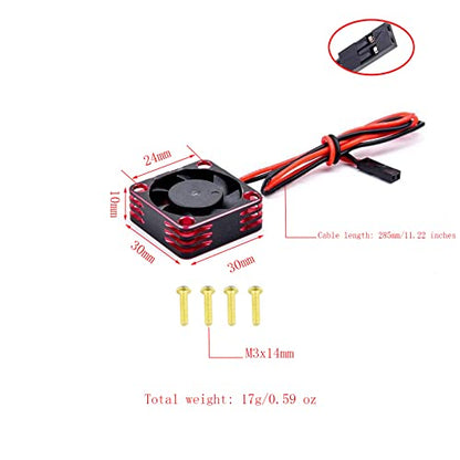 Lifehead 28000RPM Motor and ESC Cooling Fan Cooler RC Aluminum Cooling Fan for RC car 1/8 1/10 1/12 Scale 540 550 and Other Brushed/brushless Motors (red + Gold) 30 * 30mm - color: Red (30*30*10mm)