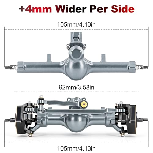 OGRC +4mm Axles with Double Joint Shaft & Brass Steering Knuckle for SCX24 | Aluminum Axle Housing, Brass Steering Knuckles, Stock 2/16T Gears, for Axial SCX24 AX24 1/24 RC Crawler, Titanium - color: Titanium
