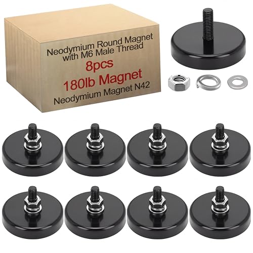 Flutesan 8 Pieces Heavy Duty Round Mounting Magnet with Bolt 1.65in-180lb-M6 Black with Male Thread Stud Strong Magnet Super Powerful for Lighting Camera Brackets License Plate - color: Black, size: 1.65in-180lb-m6