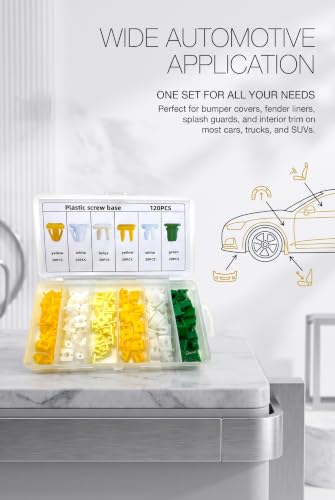 120 PCS Grommet Screw Nuts, Nylon Body Bumper License Plate Screw Inserts, Multiple Sizes Fastener Assortment Kit, Universal Body Repair & Replacement Parts for Most Cars