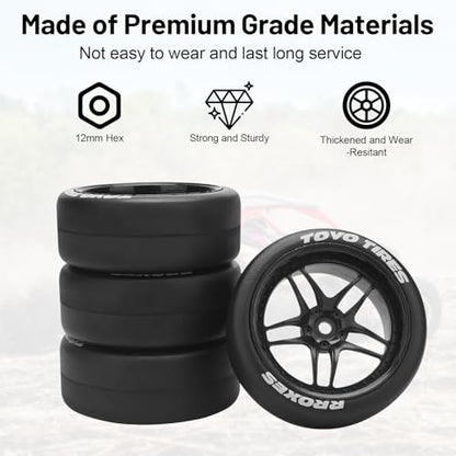 1/10 RC Drift Tires, daitoku 12mm RC Rally Racing Tires and Wheels for Tamiya Traxxas HPI KYOSHO XV02 XV01 TT01 TT02 PTG2 A959 - Style C (Black) - color: Black