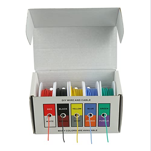 BOJACK 28 AWG Flexible Silicone Wire Electric Wire Hook up Wire Kit 300V Cables with Plus 20 φ2mm Heat Shrink Tubings and a Mini Wire Stripper(5 Colors 32.81Ft Each Color, 28AWG) - size: 28 AWG Silikondraht