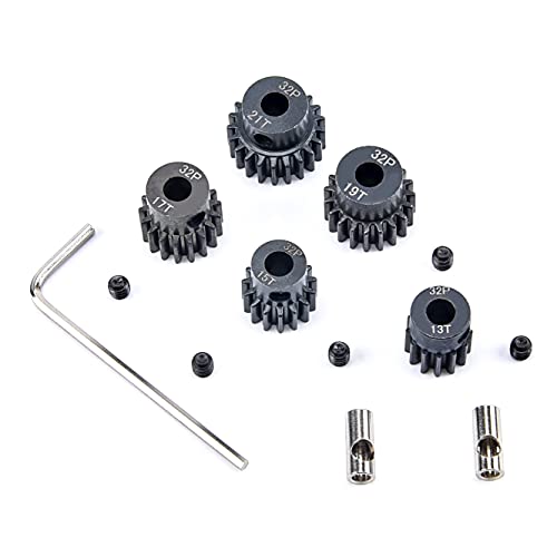 RC Pinion Gear 32P 5mm Hardened Metal Pinion Motor Gear Set | 13T 15T 17T 19T 21T with 3.175mm Coupler for 1/8 RC Car
