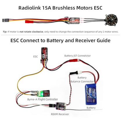 Radiolink 15A ESC for RC Brushless Motor Electric Speed Controller, Support 2S-4S LiPo A560 Airplane Replacement