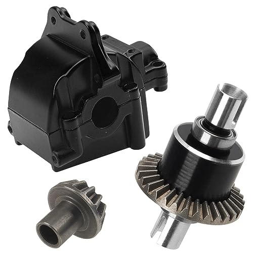 ShareGoo Metal Differential Gearbox Housing Cover & Differential Gear Set Compatible with WLtoys 144010 144001 144002 124016 124017 124018 124019 RC Car (Black) - color: Black