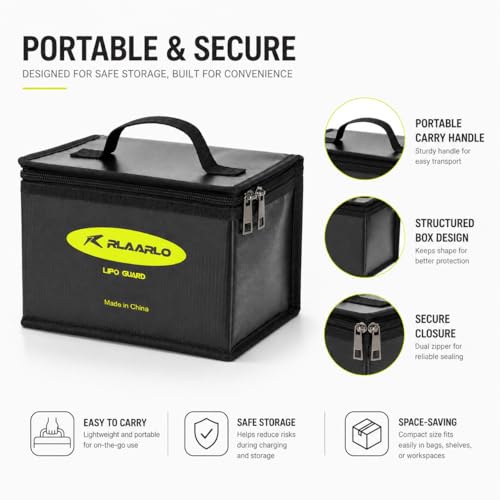 AMORIL Fireproof Explosionproof Large Capacity Battery Storage Guard Pouch for Lipo Charge & Storage (8.46 x 6.5 x 5.71 in),Black