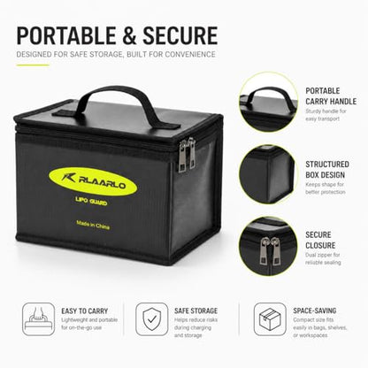 AMORIL Fireproof Explosionproof Large Capacity Battery Storage Guard Pouch for Lipo Charge & Storage (8.46 x 6.5 x 5.71 in),Black