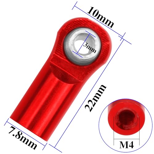 10Pcs ShareGoo M4 Ball Joint,M4 Tie Rod End 4mm Thread 4.0xL22mm Ball Head Holder Link Compatible with Arrma kraton Senton Axial SCX10 Traxxas 1/10 RC Car (Red) - color: Red