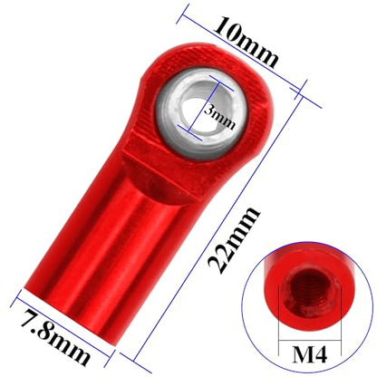 10Pcs ShareGoo M4 Ball Joint,M4 Tie Rod End 4mm Thread 4.0xL22mm Ball Head Holder Link Compatible with Arrma kraton Senton Axial SCX10 Traxxas 1/10 RC Car (Red) - color: Red