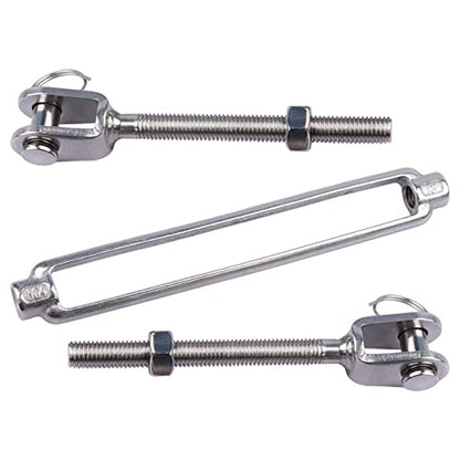 1/2 x 6.5 Inch SS Jaw and Jaw Turnbuckles M12 Turnbuckle, 304 Stainless Steel, 2200 lbs Load (4PCS)