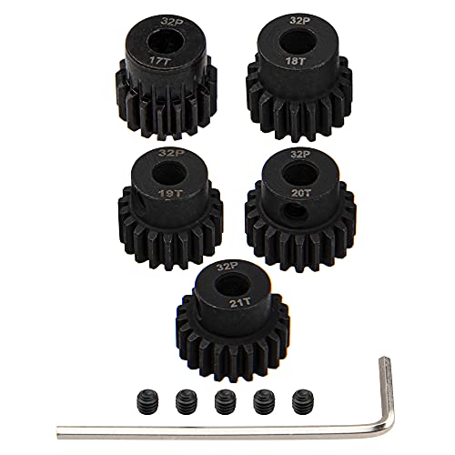 5Pack ShareGoo Steel 32P 5mm Pinion Gear Sets 17T 18T 19T 20T 21T fit 5mm Shaft Compatible with HPI Kyosho Losi Axial Traxxas Tamiya 1/8 1/10 RC Car Monster Truck Buggy