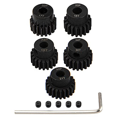 5Pack ShareGoo Steel 32P 5mm Pinion Gear Sets 17T 18T 19T 20T 21T fit 5mm Shaft Compatible with HPI Kyosho Losi Axial Traxxas Tamiya 1/8 1/10 RC Car Monster Truck Buggy