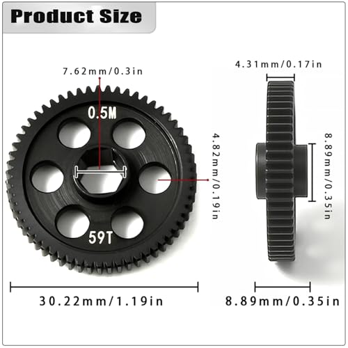 0.5Mod 57T & 59T Steel Spur Gear Main Gear CNC Machined Hardened Steel Upgrade for Arrma Granite Typhon Mojave Grom 1:18 1:16 1:14 Losi 1/12 RC Car Truck Replacement of #ARA311196 - size: 59T