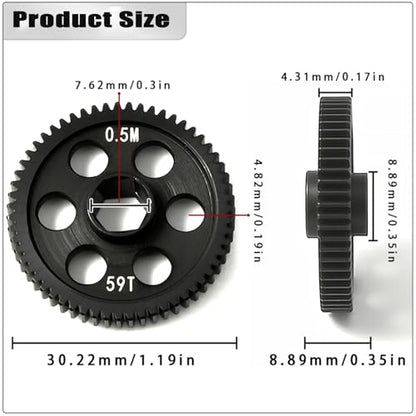 0.5Mod 57T & 59T Steel Spur Gear Main Gear CNC Machined Hardened Steel Upgrade for Arrma Granite Typhon Mojave Grom 1:18 1:16 1:14 Losi 1/12 RC Car Truck Replacement of #ARA311196 - size: 59T
